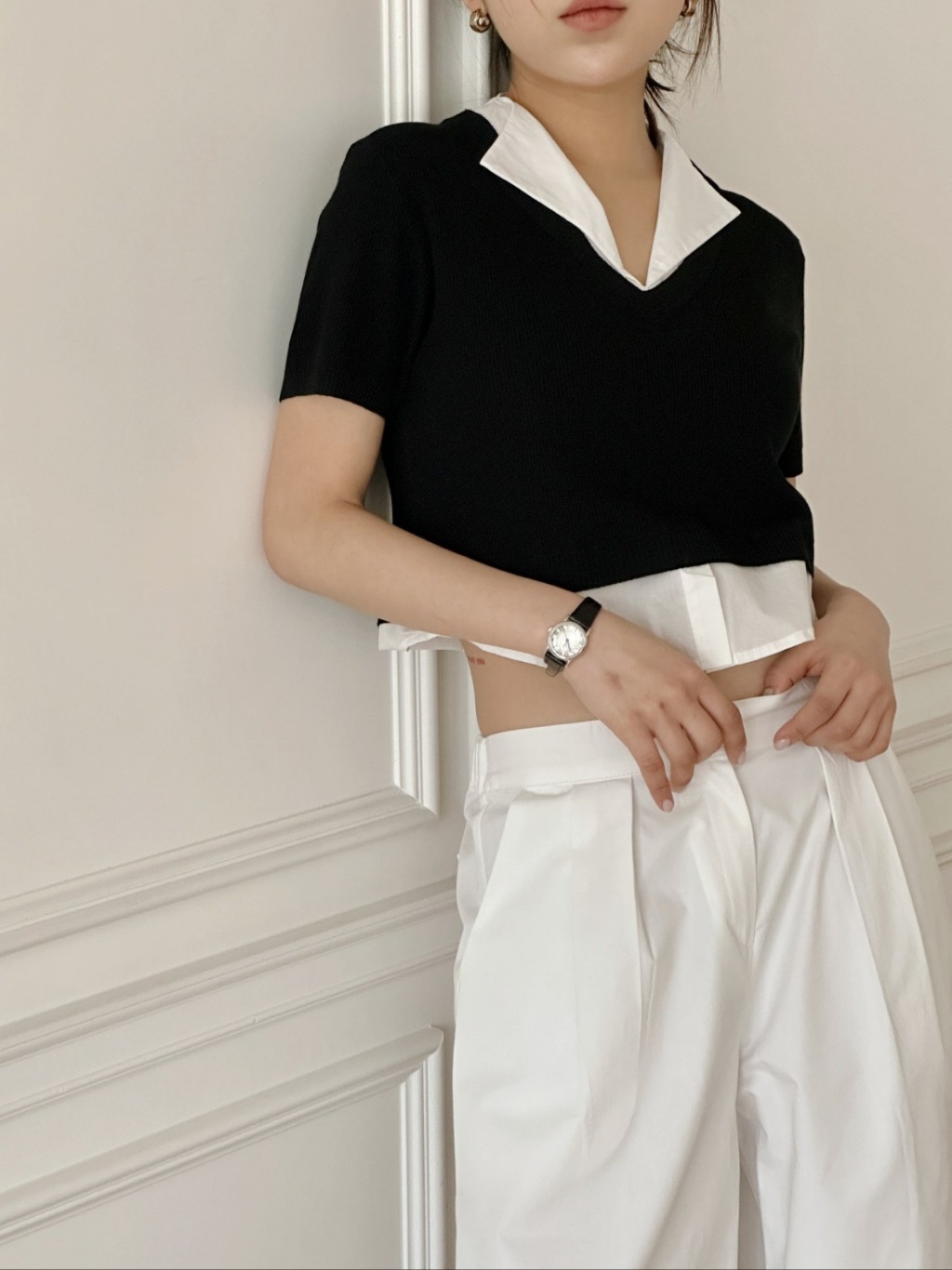 シャツレイヤード調半袖ニット | レディースファッション通販 - DHOLIC