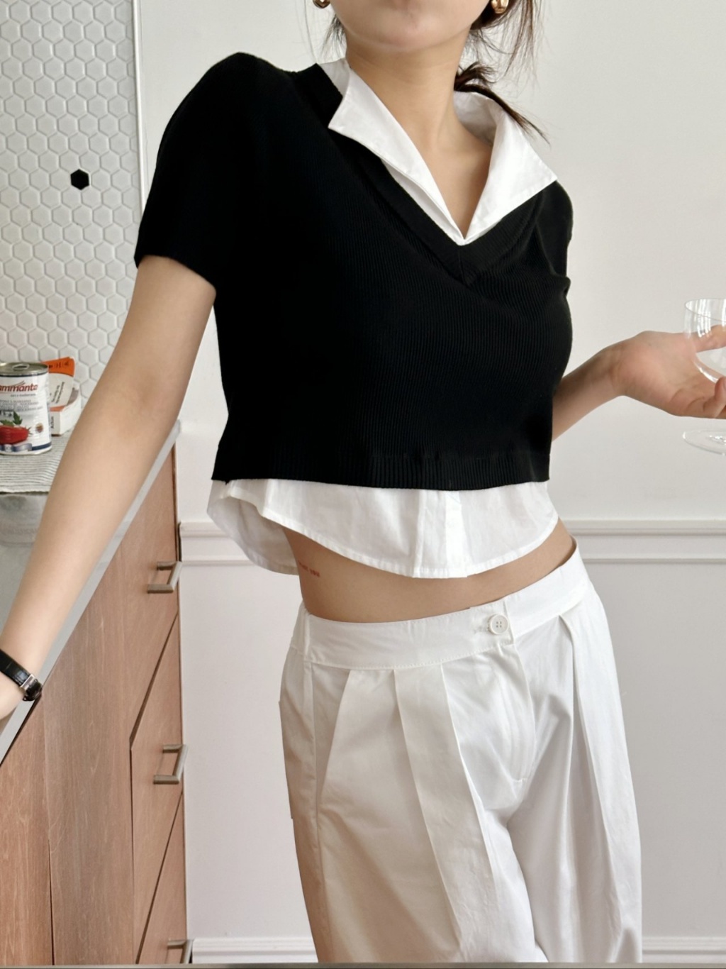 シャツレイヤード調半袖ニット | レディースファッション通販 - DHOLIC