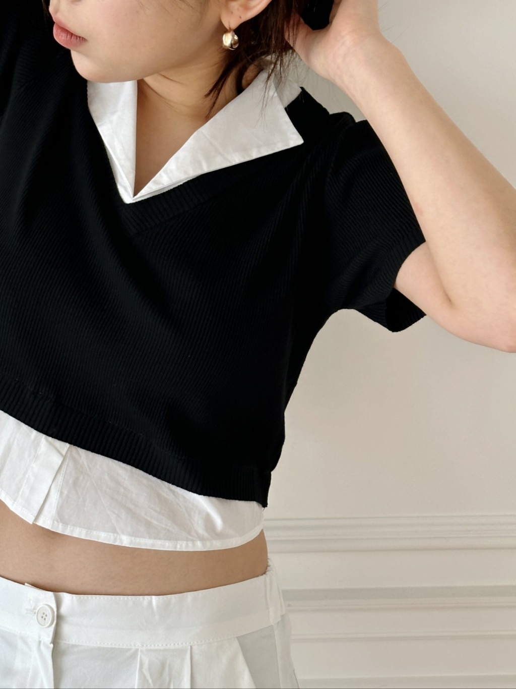 シャツレイヤード調半袖ニット | レディースファッション通販 - DHOLIC