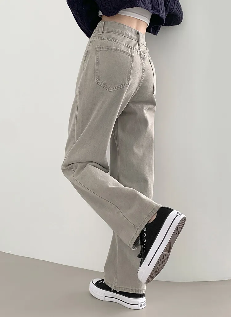 ハイウエストグレーワイドデニムパンツ | レディースファッション通販 