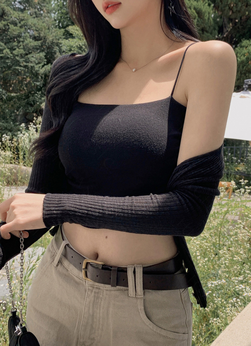 カップ内蔵サイドシャーリングショートキャミソール | レディース