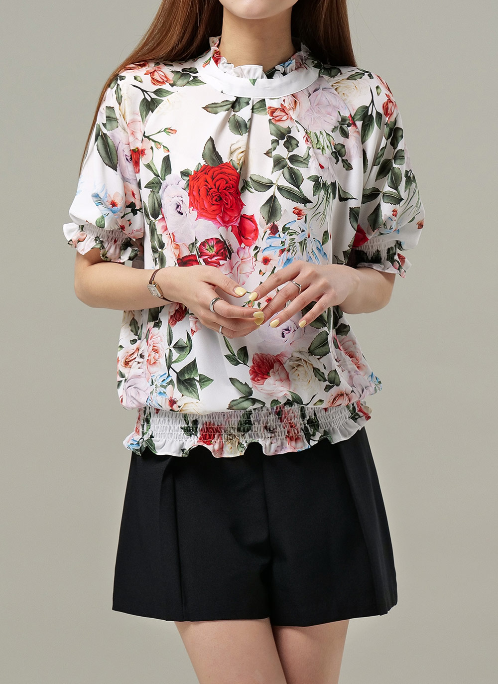 花柄シャーリング半袖ブラウス | DHOLIC | 詳細画像2
