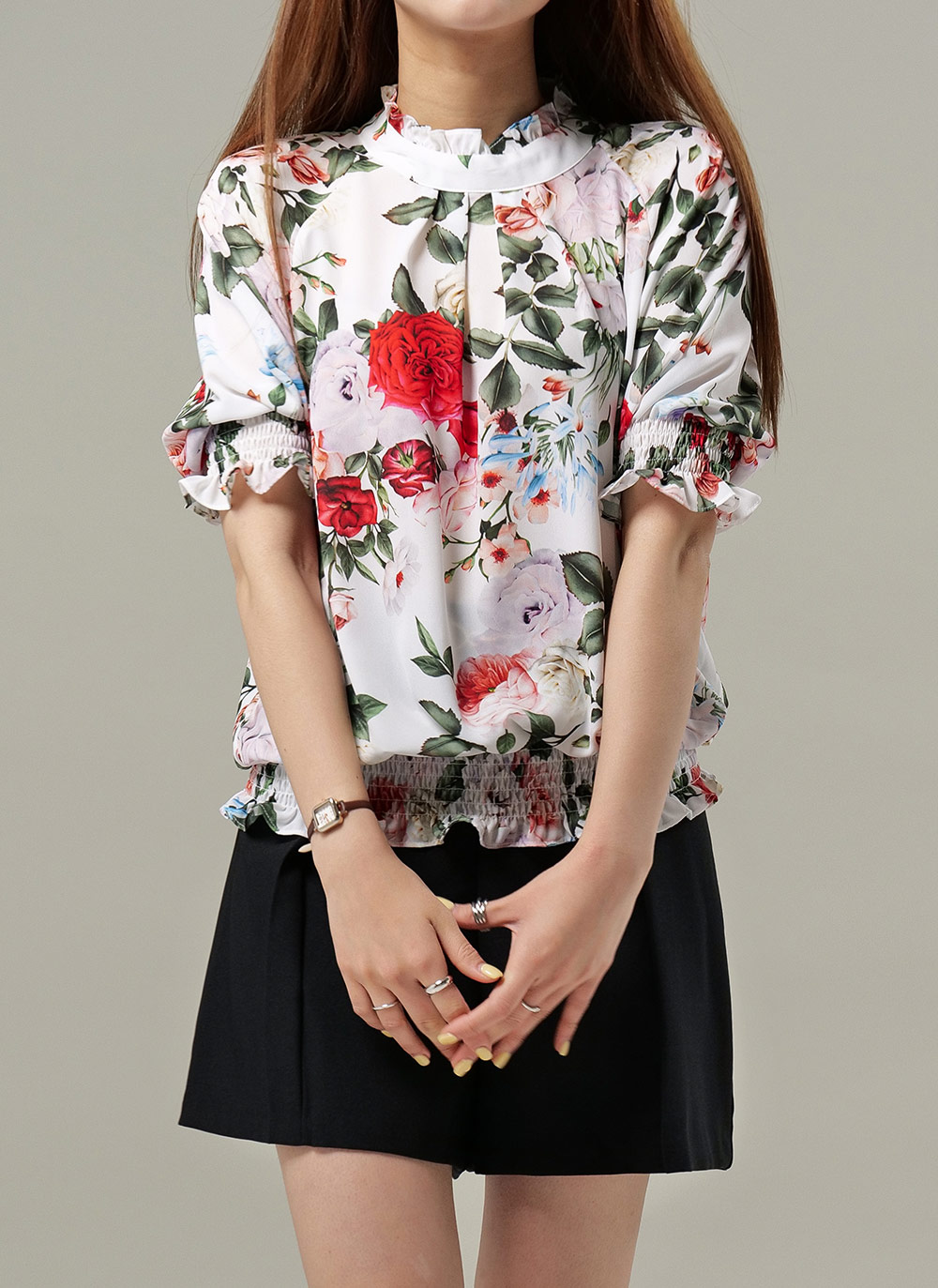 花柄シャーリング半袖ブラウス | レディースファッション通販 - DHOLIC