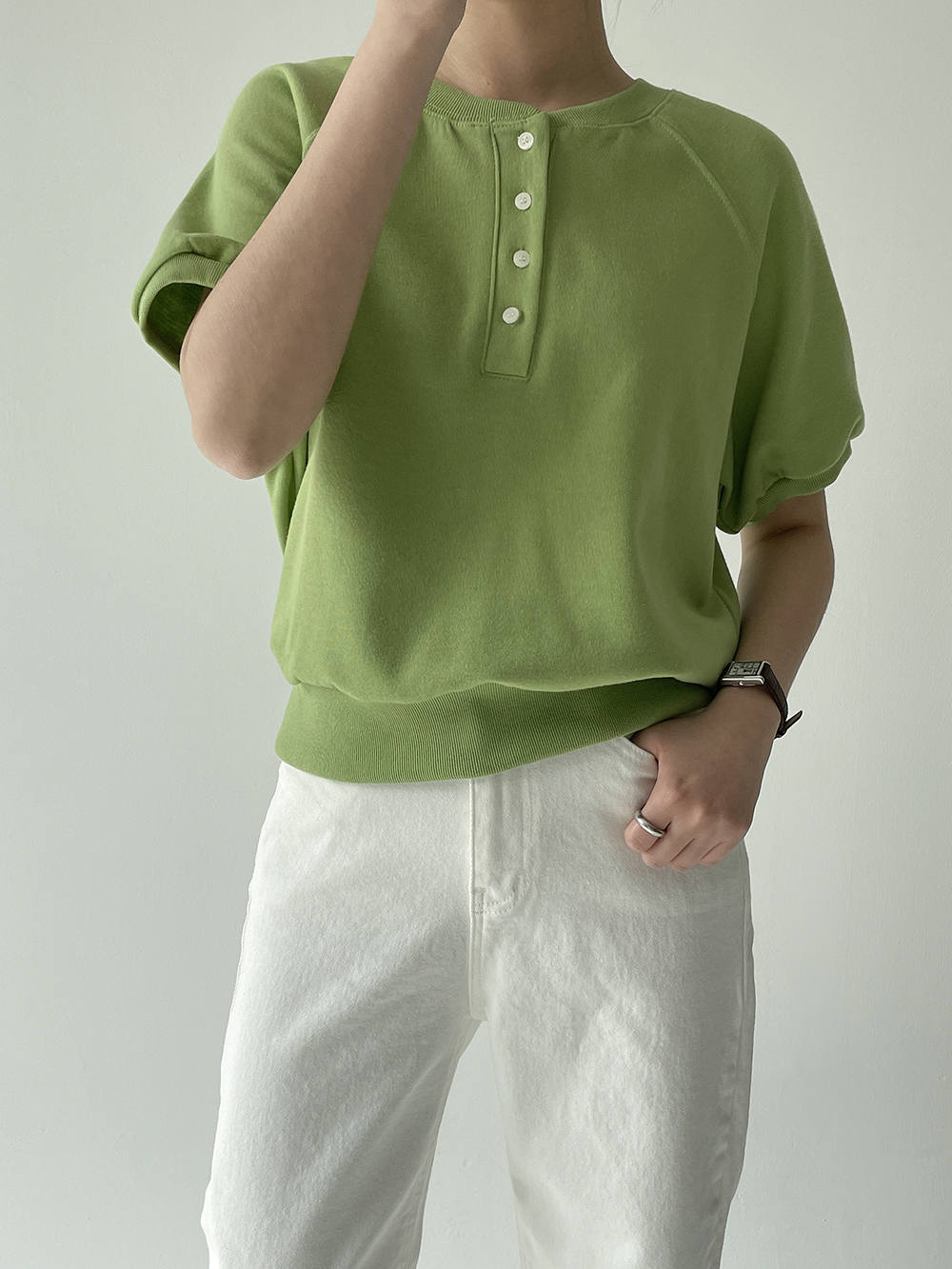 ヘンリーネック半袖スウェット | レディースファッション通販 - DHOLIC