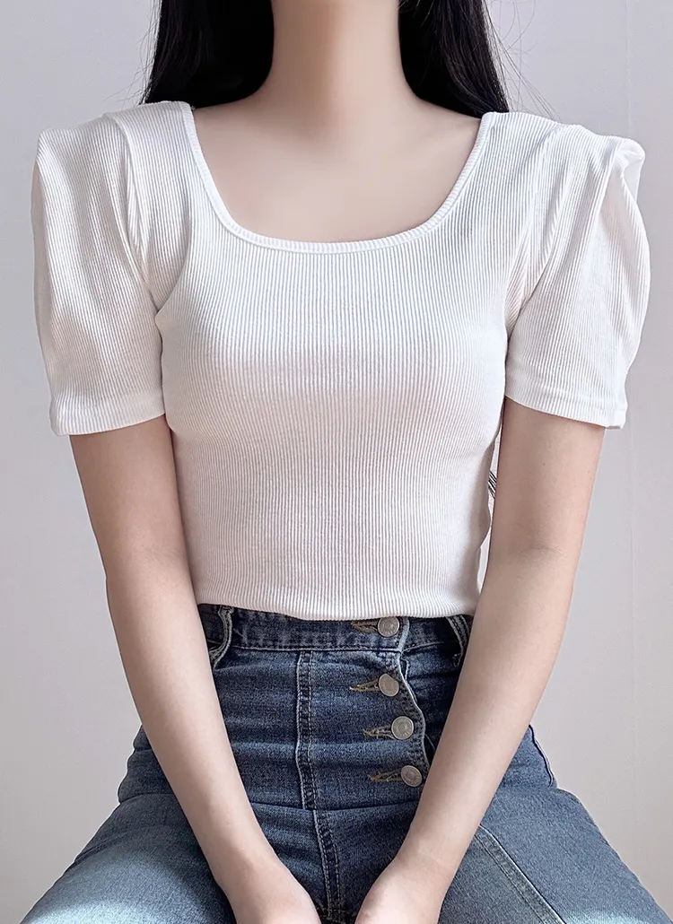 スクエアネックパフ半袖Tシャツ | ddaygirl | 詳細画像1