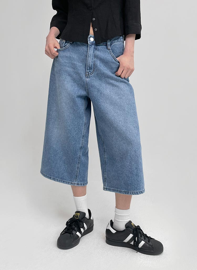デニム風コットンパンツ Wide leg denim/ワイドレッグデニム（デニムパンツ）｜anuans