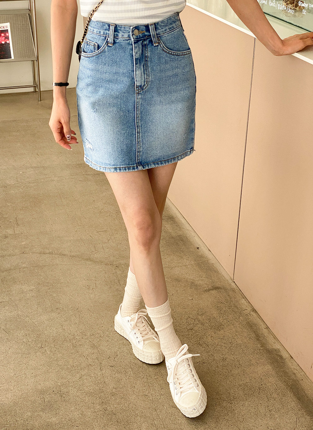 ダメージデニムミニスカート レディースファッション通販 DHOLIC ZARA ダメージプリントデニムミニスカート