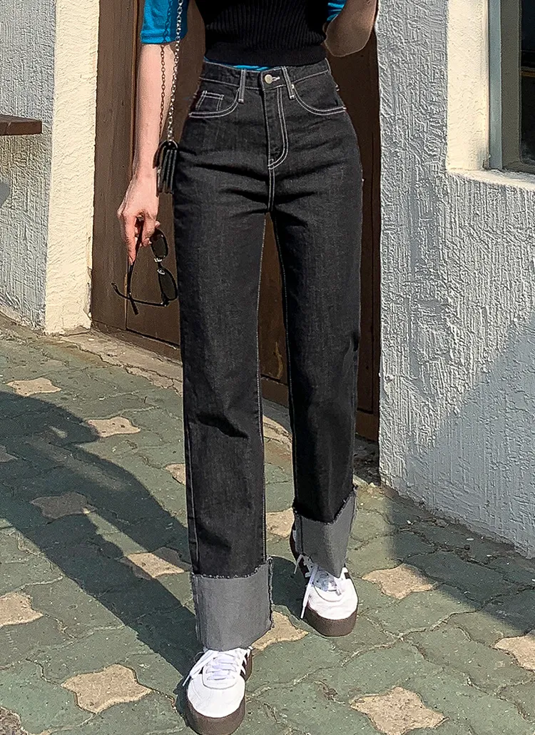 ロールアップブラックデニムパンツ | レディースファッション通販 - DHOLIC