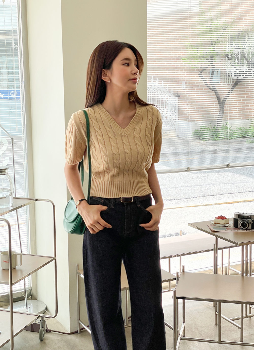 theory セオリー Vネックリネンニット セーター M ネイビー