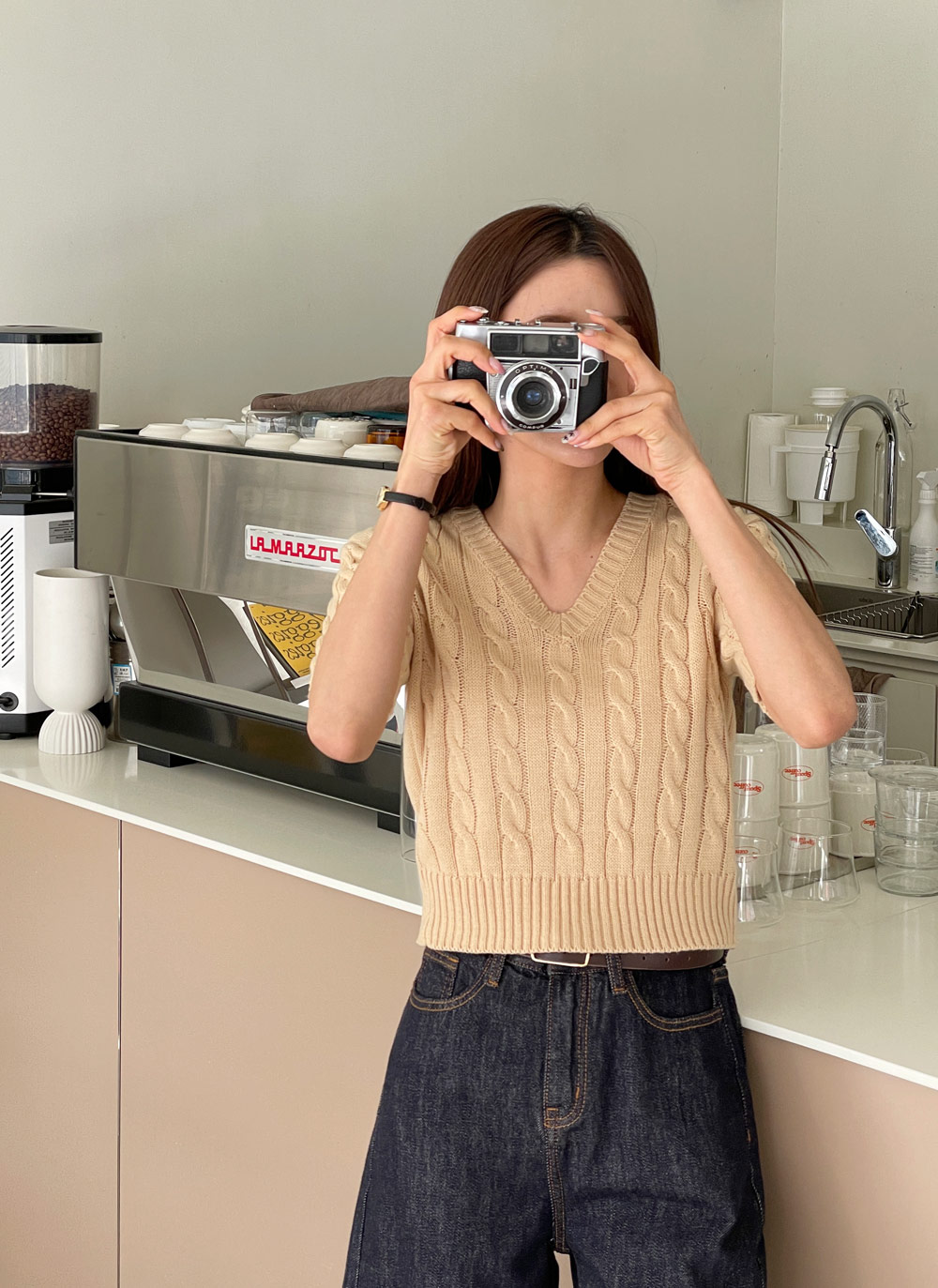 Vネック半袖ケーブルニット | レディースファッション通販 - DHOLIC