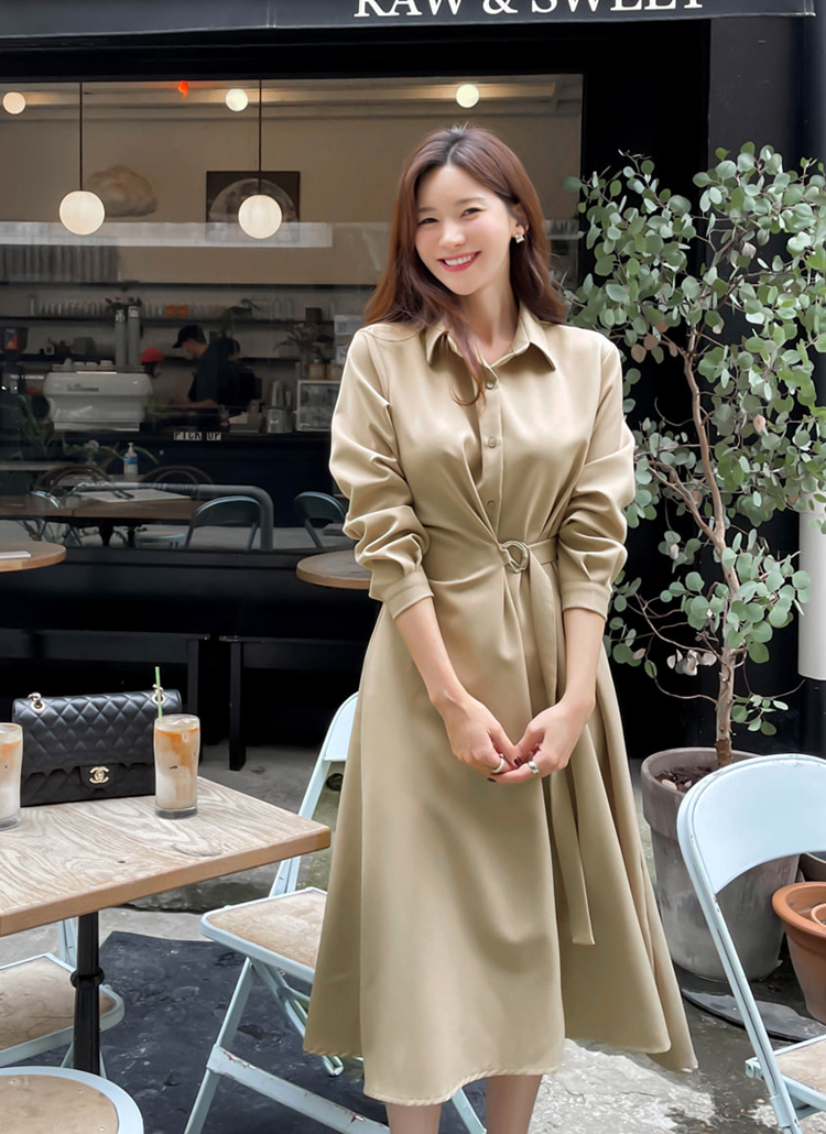 国内発送【DKNY】ベルト付きミディシャツドレス Belted Tiered Midi Shirt Dress | DKNY