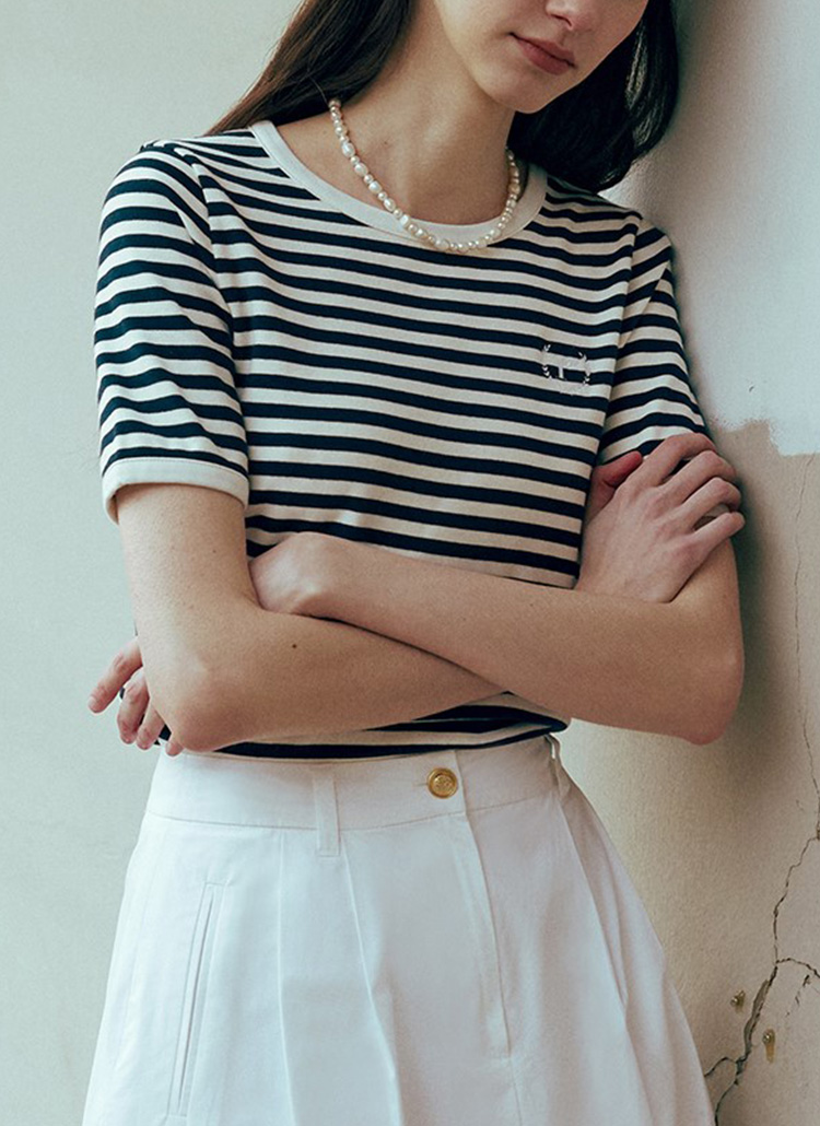 ロゴボーダー半袖Tシャツ(ネイビー) | レディースファッション通販