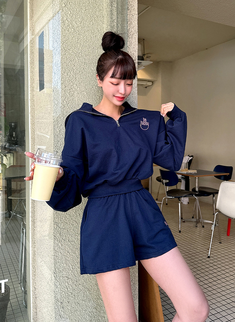 happyハーフジップスウェット&ショートパンツSET | レディース