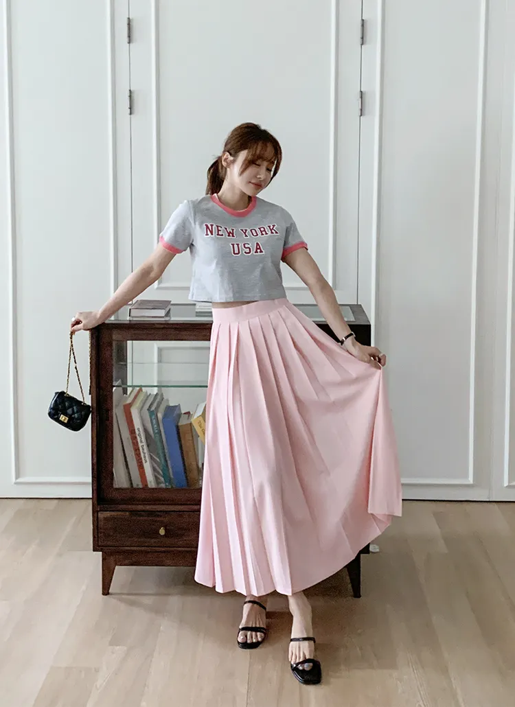 配色ロゴクロップド半袖Tシャツ&プリーツスカートSET | レディース  