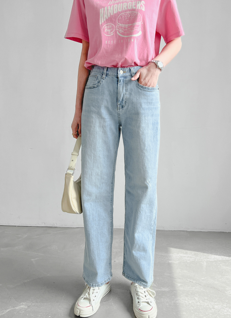 ファッション パンツ デニム ジーンズ バックリボンストレートデニム