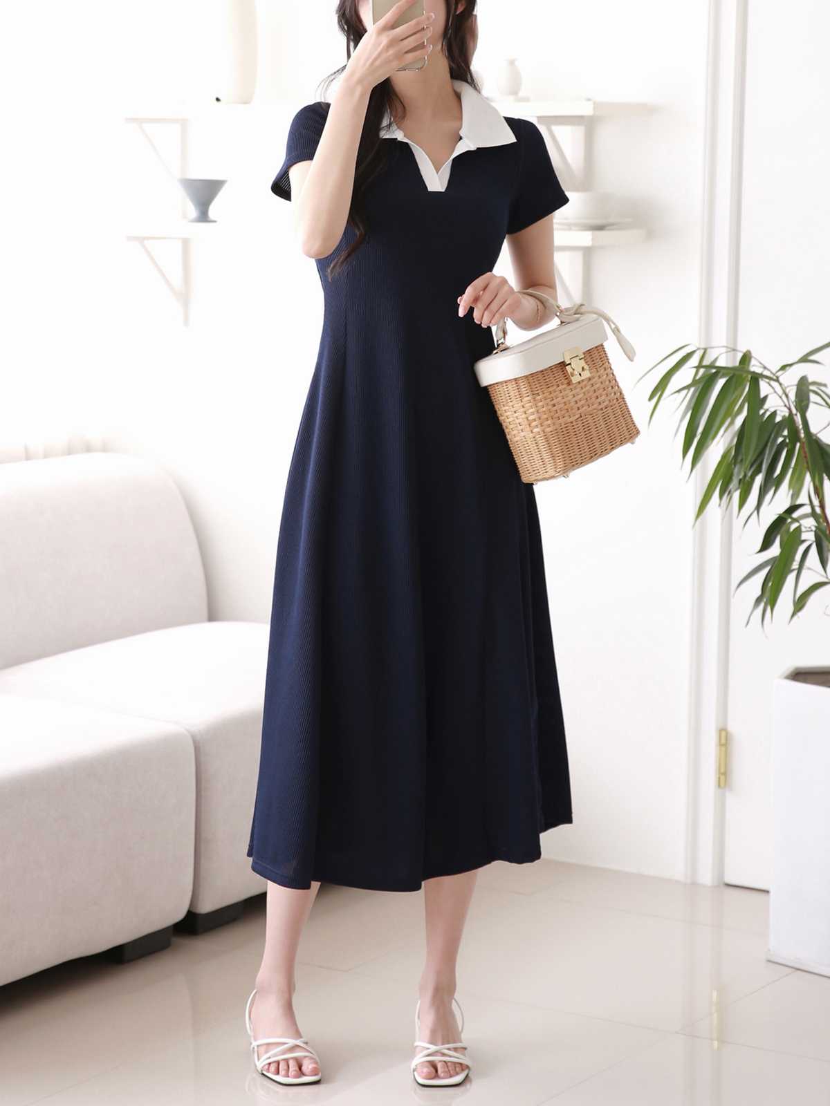 dholic 配色シャーリング半袖フレアワンピース・p530889 1625386_22297709_k3.jpg