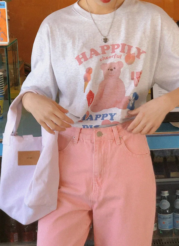 ピンクベアープリントTシャツ | naturalmind | 詳細画像1