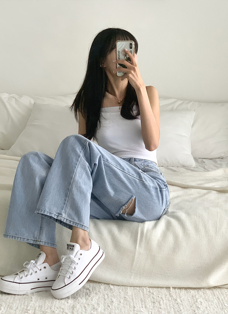 【SEAL限定商品】 カッティングワイドデニムパンツ | レディースファッション通販 パンツ