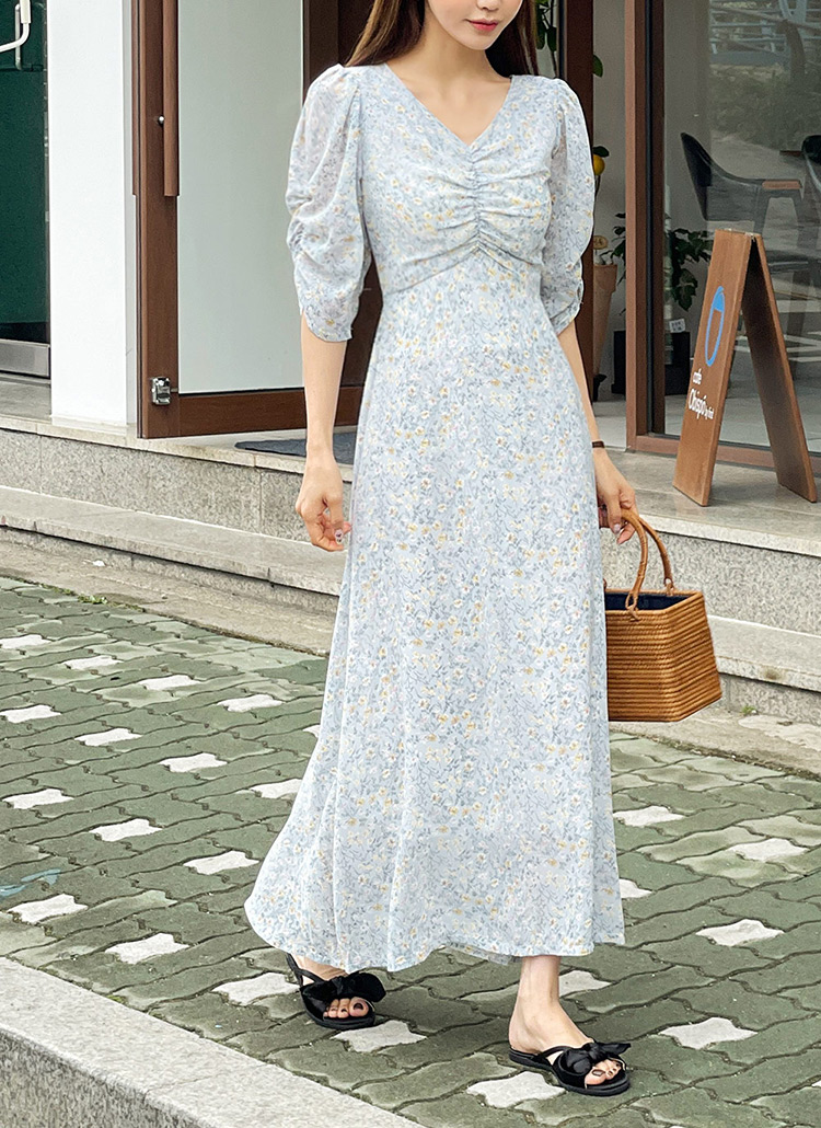 花柄シャーリングリボンワンピース | レディースファッション通販 - DHOLIC