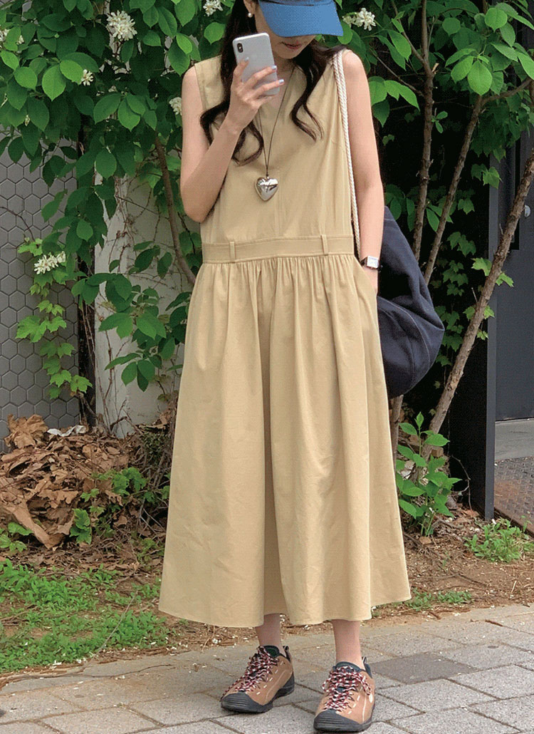 ウエストベルトループノースリワンピース | レディースファッション