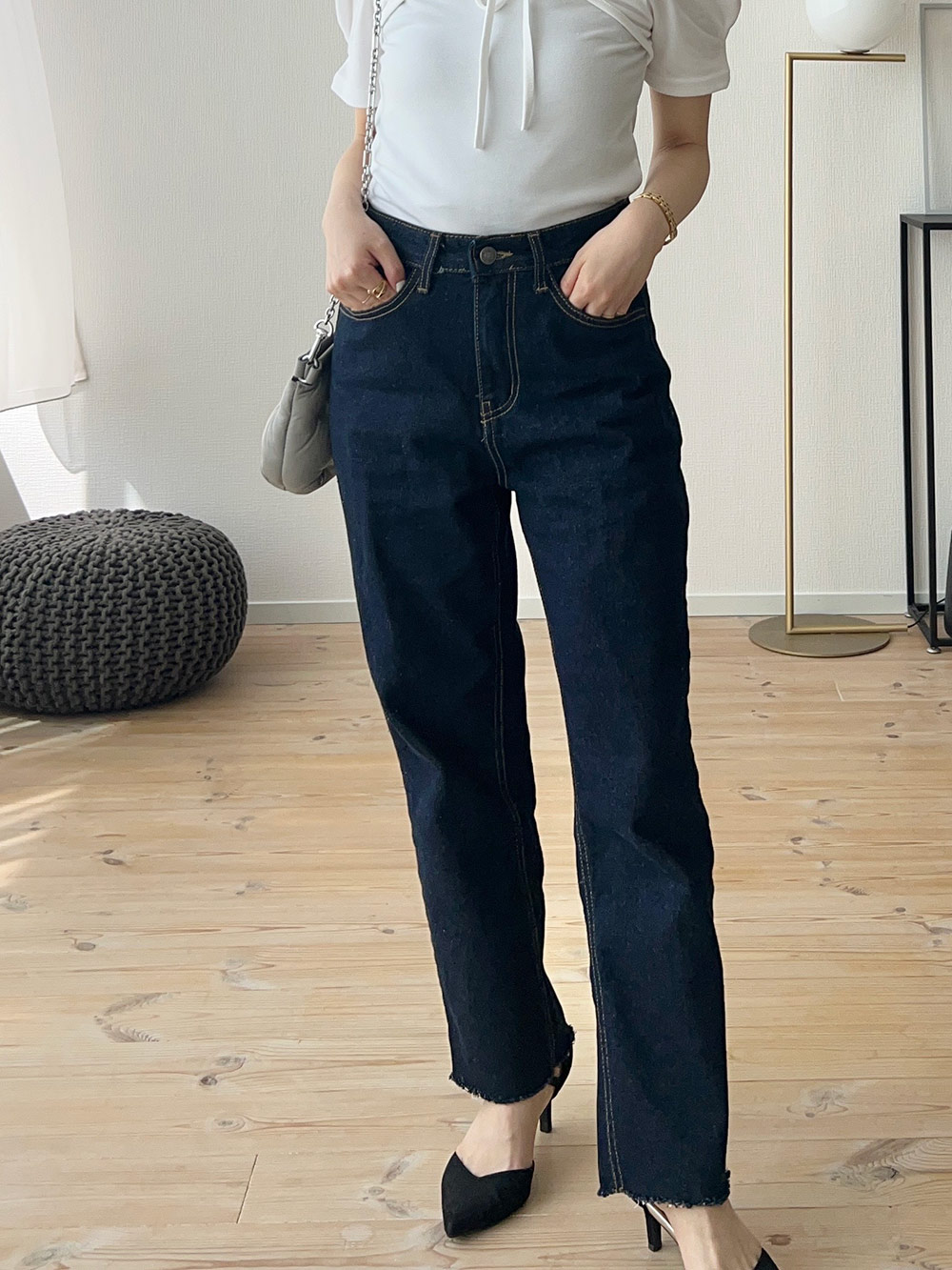 切りっぱなしテーパードデニムパンツ・t286039