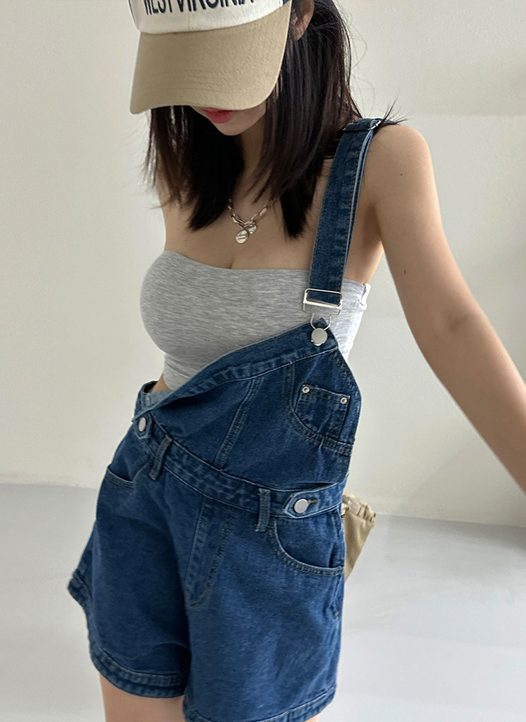 ワンショルショートデニムサロペットパンツ | レディースファッション