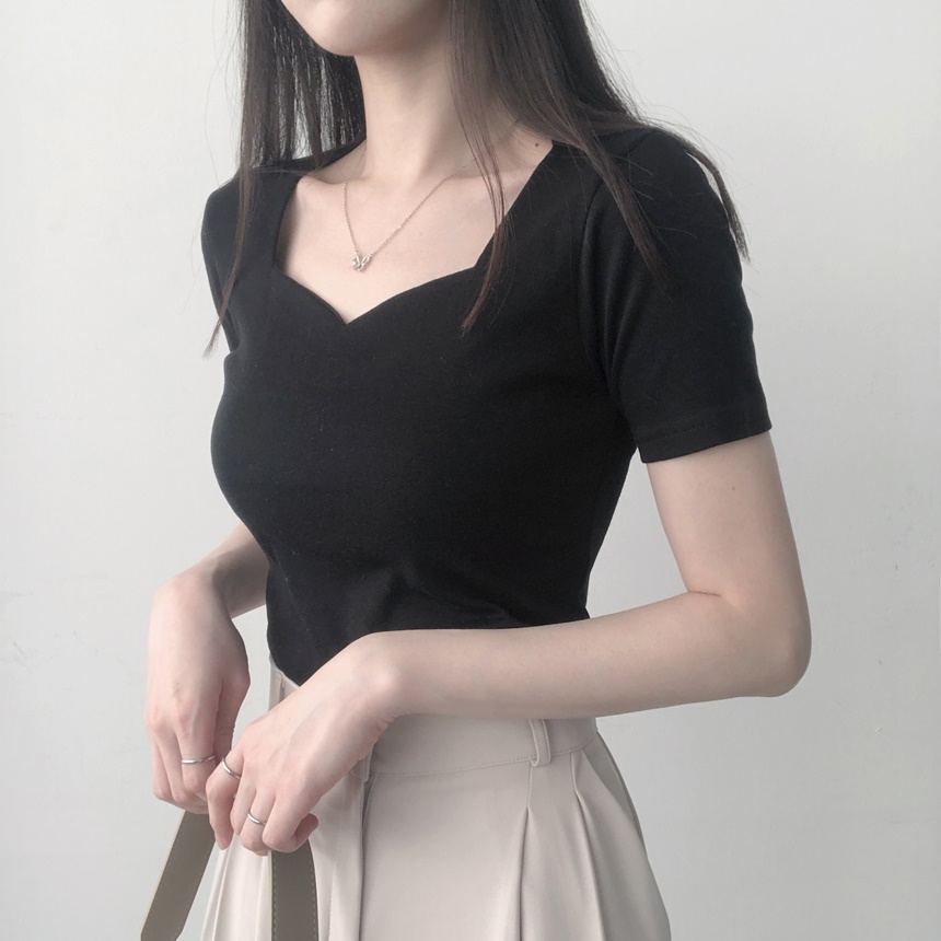 ハートネッククロップド半袖Tシャツ | lilisense | 詳細画像15