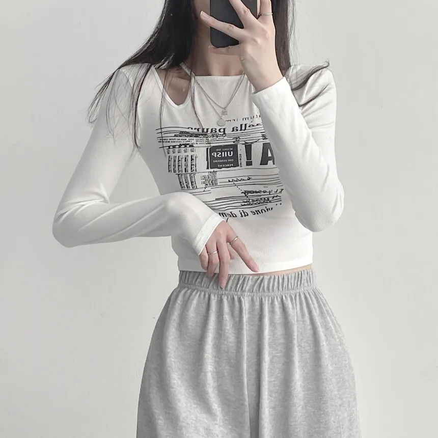 チョーカーネックカットアウトプリントTシャツ | lilisense | 詳細画像2