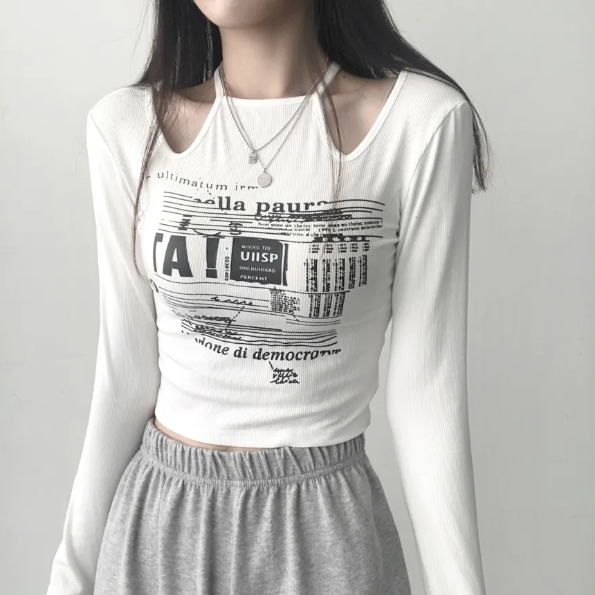 チョーカーネックカットアウトプリントTシャツ | lilisense | 詳細画像4