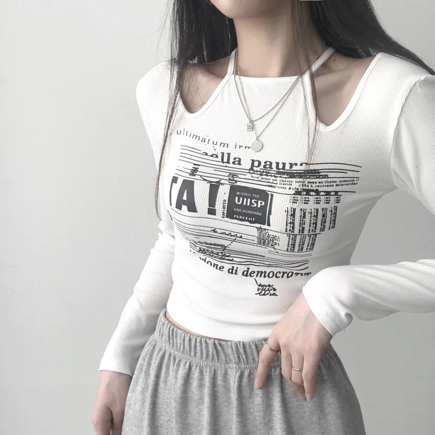 チョーカーネックカットアウトプリントTシャツ | lilisense | 詳細画像5
