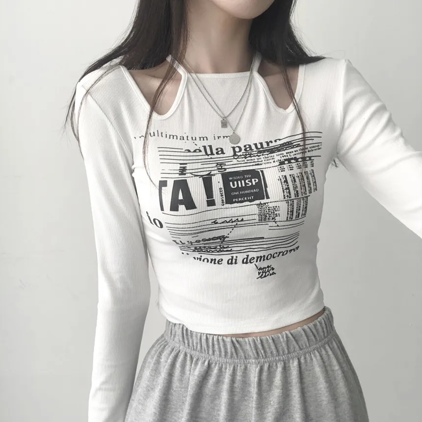 チョーカーネックカットアウトプリントTシャツ | lilisense | 詳細画像6