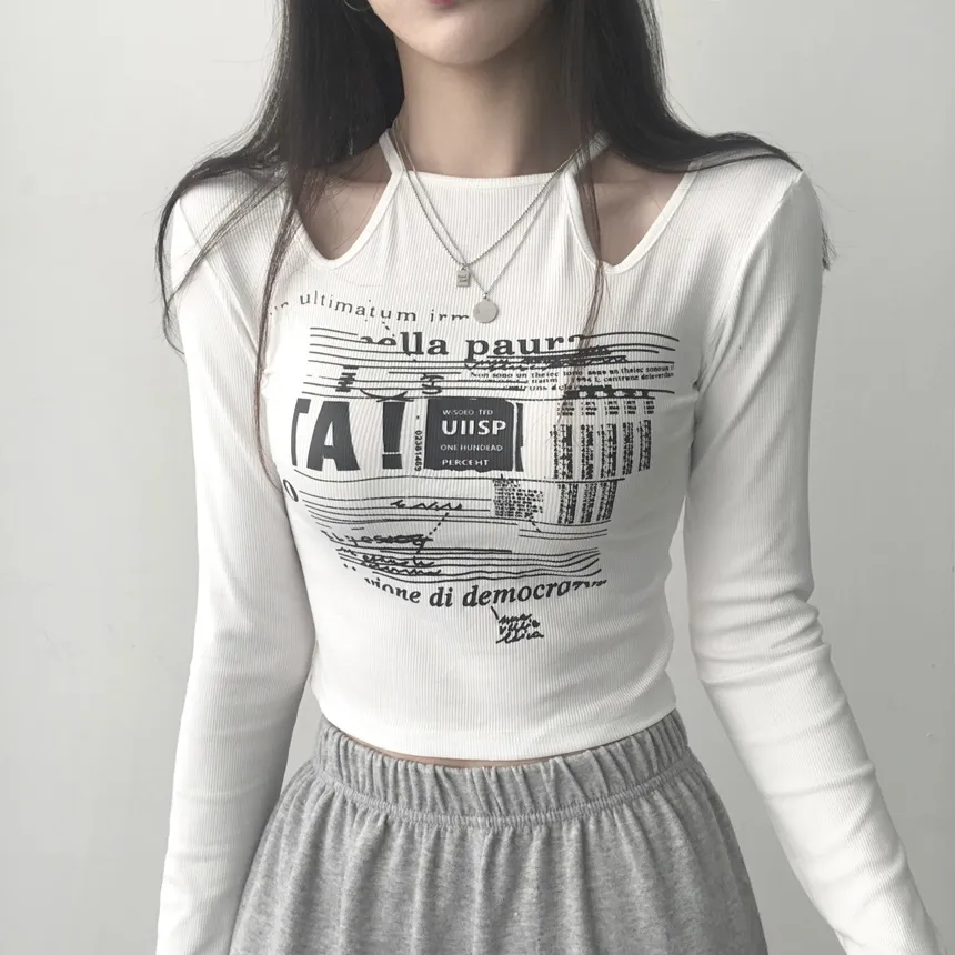 チョーカーネックカットアウトプリントTシャツ | lilisense | 詳細画像7