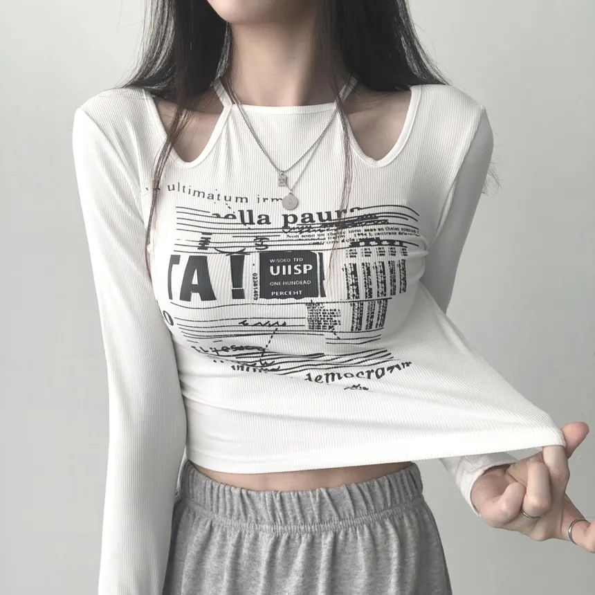 チョーカーネックカットアウトプリントTシャツ | lilisense | 詳細画像9