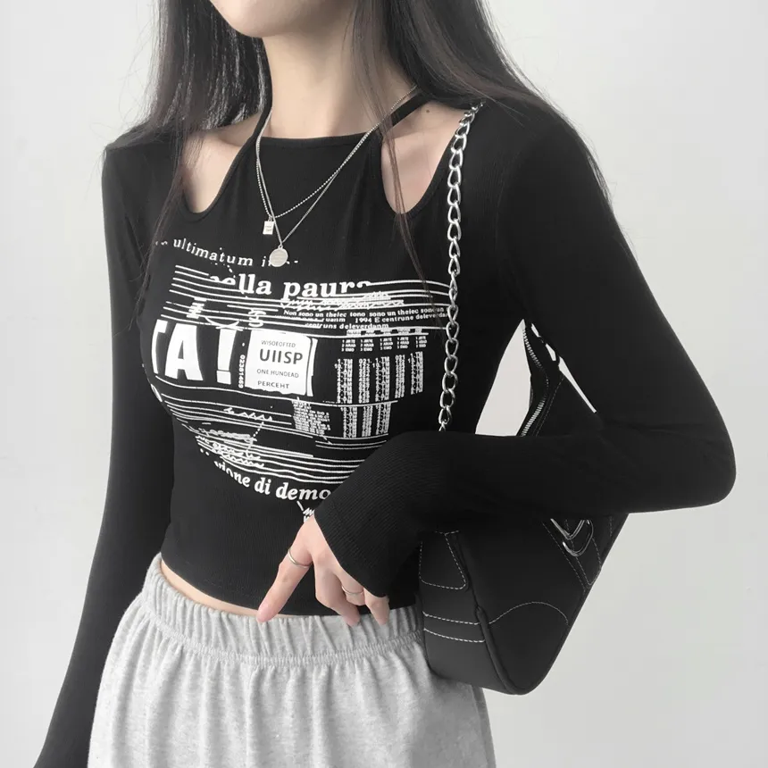 チョーカーネックカットアウトプリントTシャツ | lilisense | 詳細画像10