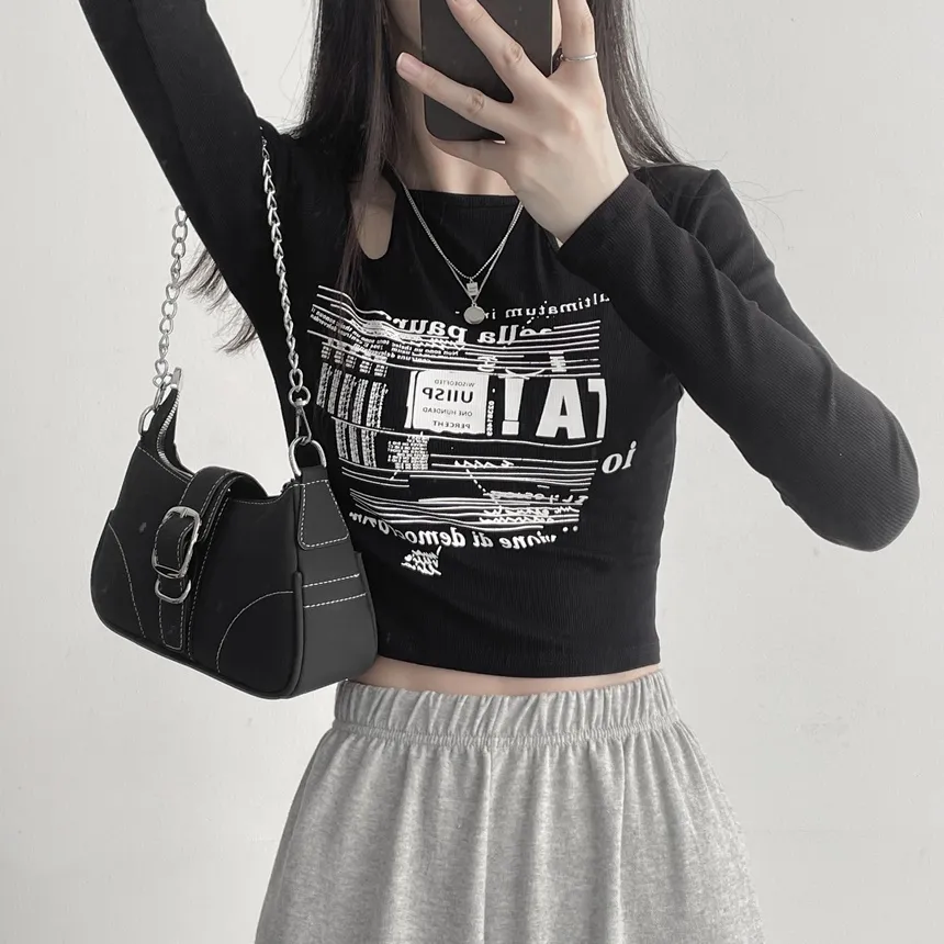 チョーカーネックカットアウトプリントTシャツ | lilisense | 詳細画像11