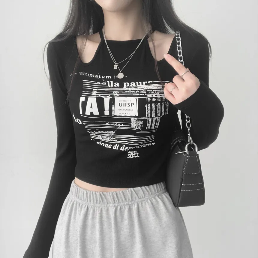 チョーカーネックカットアウトプリントTシャツ | lilisense | 詳細画像12