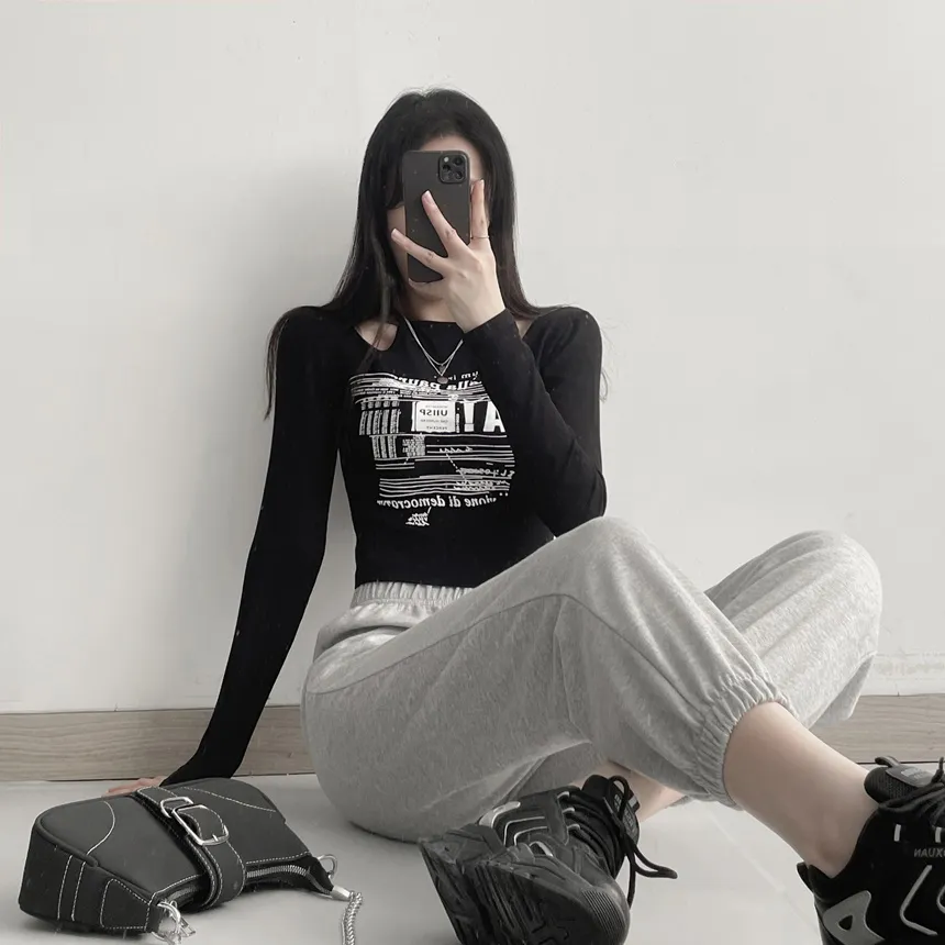 チョーカーネックカットアウトプリントTシャツ | lilisense | 詳細画像14