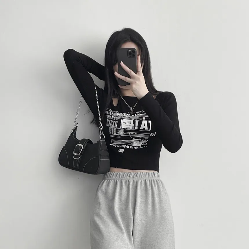 チョーカーネックカットアウトプリントTシャツ | lilisense | 詳細画像16
