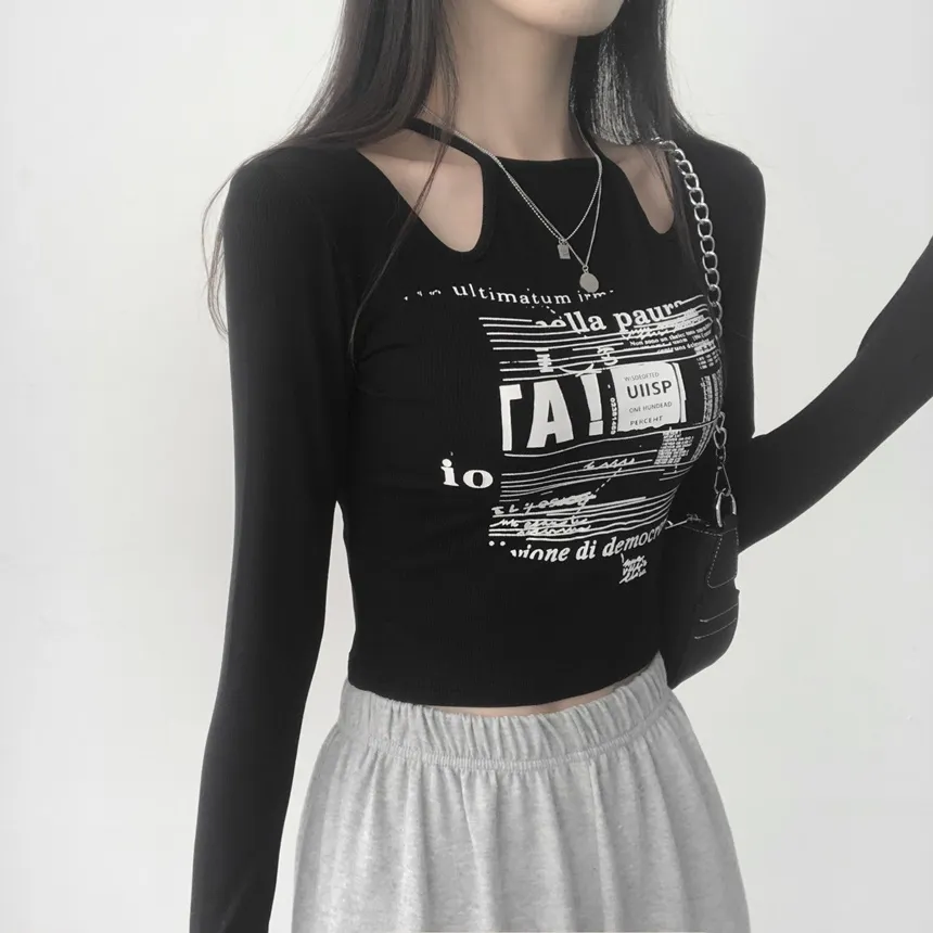 チョーカーネックカットアウトプリントTシャツ | lilisense | 詳細画像18
