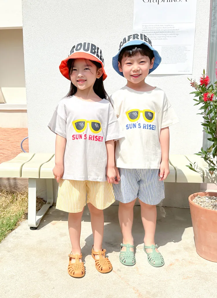 サングラス半袖Tシャツ&ストライプパンツSET | 詳細画像1