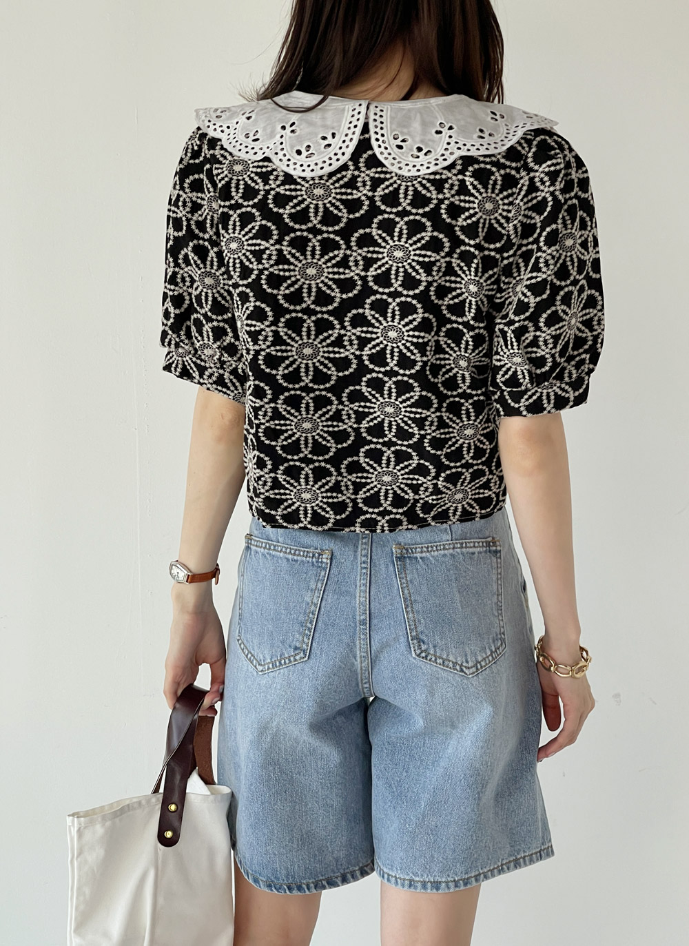 レースカラー花柄刺繍ブラウス | レディースファッション通販