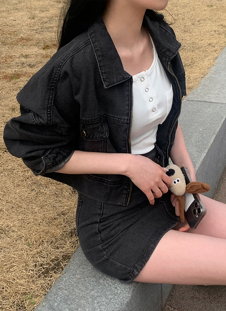 クロップドデニムジャンパー&ミニスカートSET | レディース