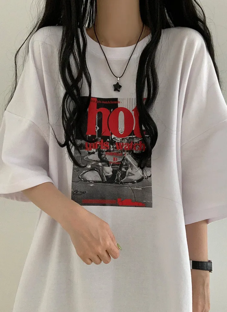 hotモノクロプリント半袖Tシャツ | moodloveroom | 詳細画像1