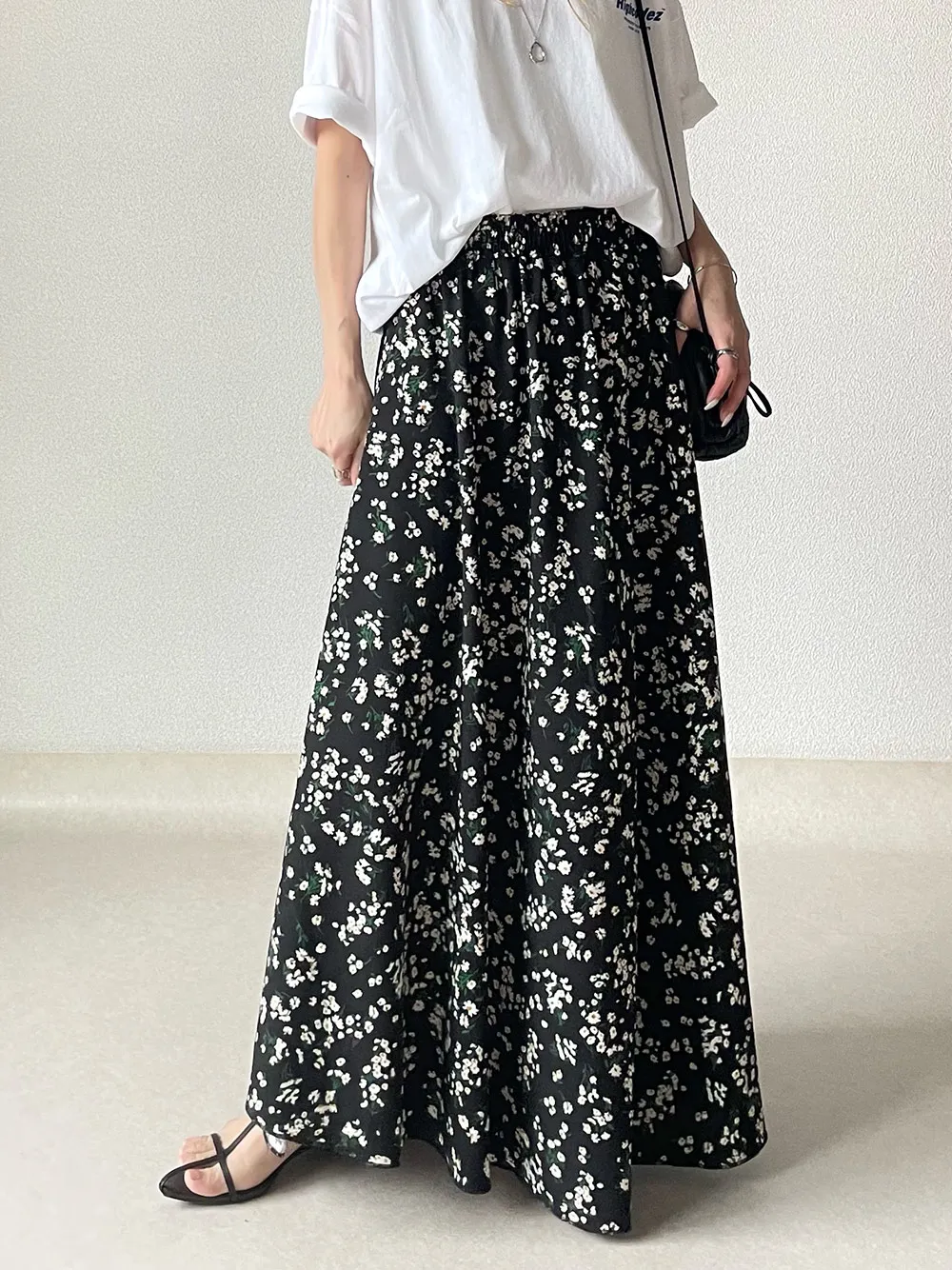 DRESKIP（ドレスキップ）の「◇バイヤスチェックフレアースカート（スカート）」 - WEAR ドレスキップ DRESKIP プリーツスカート ロング 花柄 M 黒 ブラック 白 ホワイト MS RY レディース