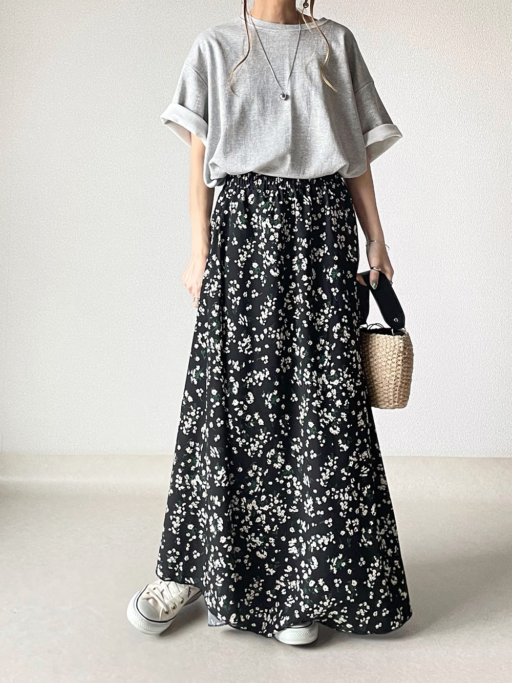 【美品】Leur Logette パープル小花柄　フレアーロングスカート綿 たっぷりフレア・小花柄ロングスカート | レディース