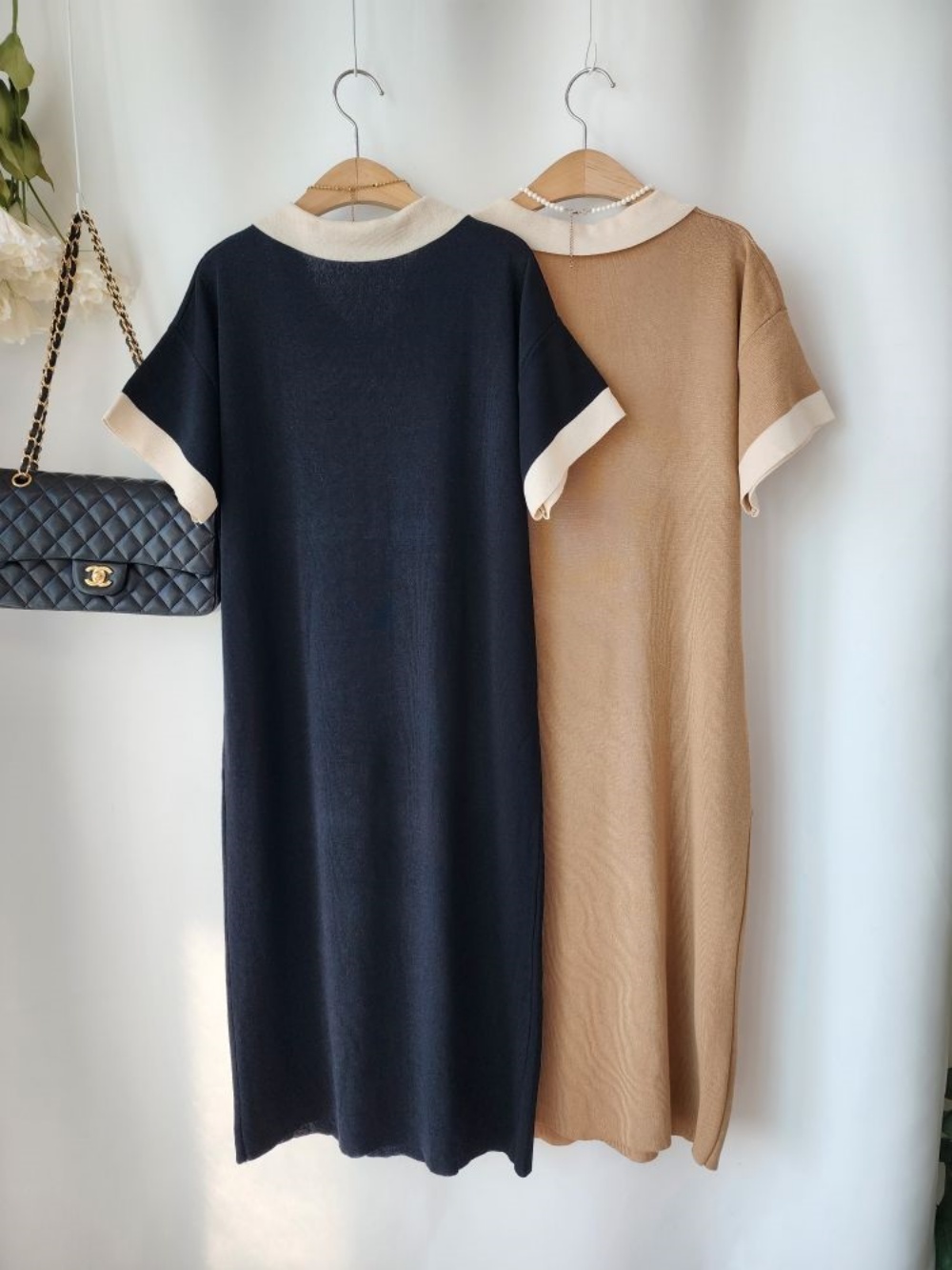 美品 45R ニットワンピース 長袖 刺繍 スキッパー F チャコールグレー K2635 襟付きスキッパーニットプルオーバー(M ブラック