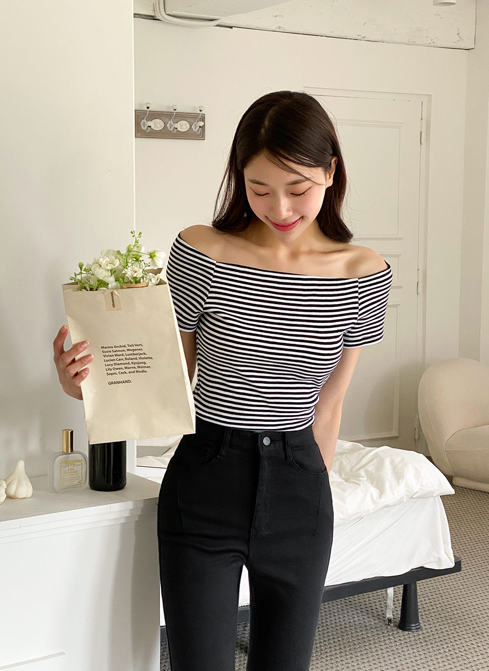 ボーダーオフショル半袖Tシャツ | レディースファッション通販