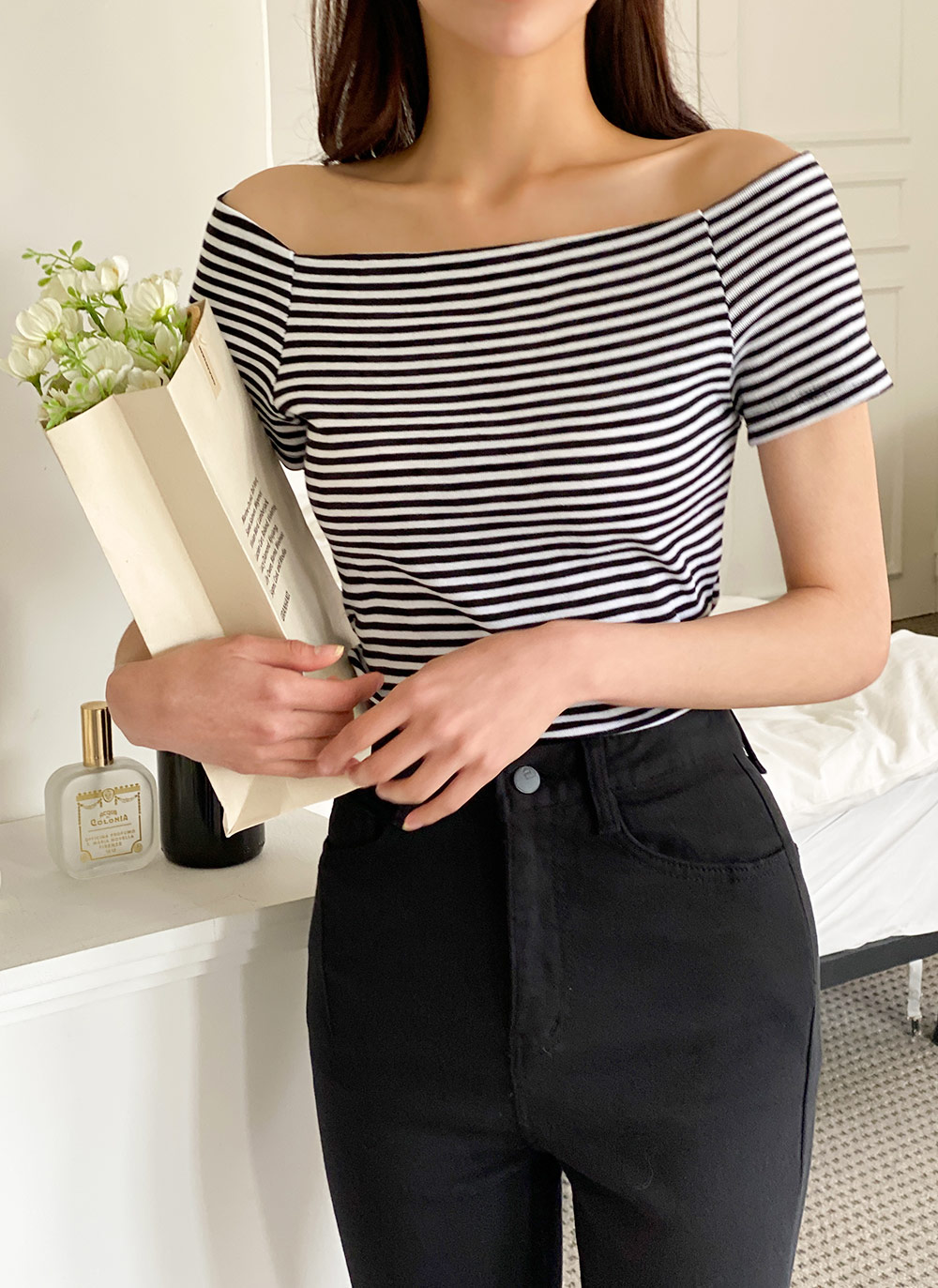 太ボーダー　オフショ　半袖　М　カットソー ボーダーオフショル半袖Tシャツ | レディースファッション通販 - DHOLIC