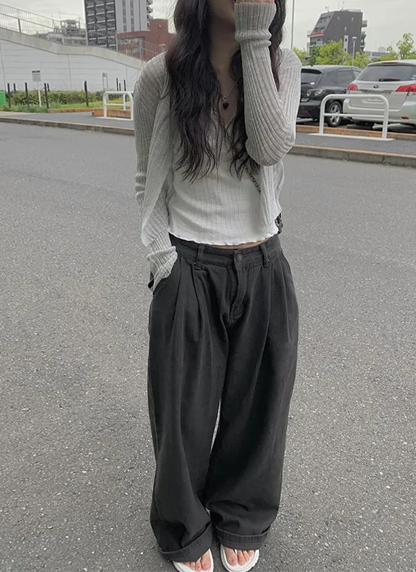 ツータックワイドパンツ(チャコール) | レディースファッション通販  