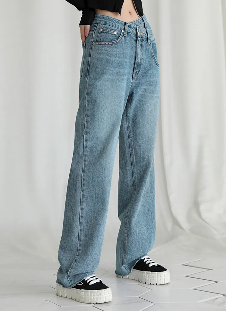 クロスウエストデニムパンツ(BLUE) | レディースファッション通販 - DHOLIC